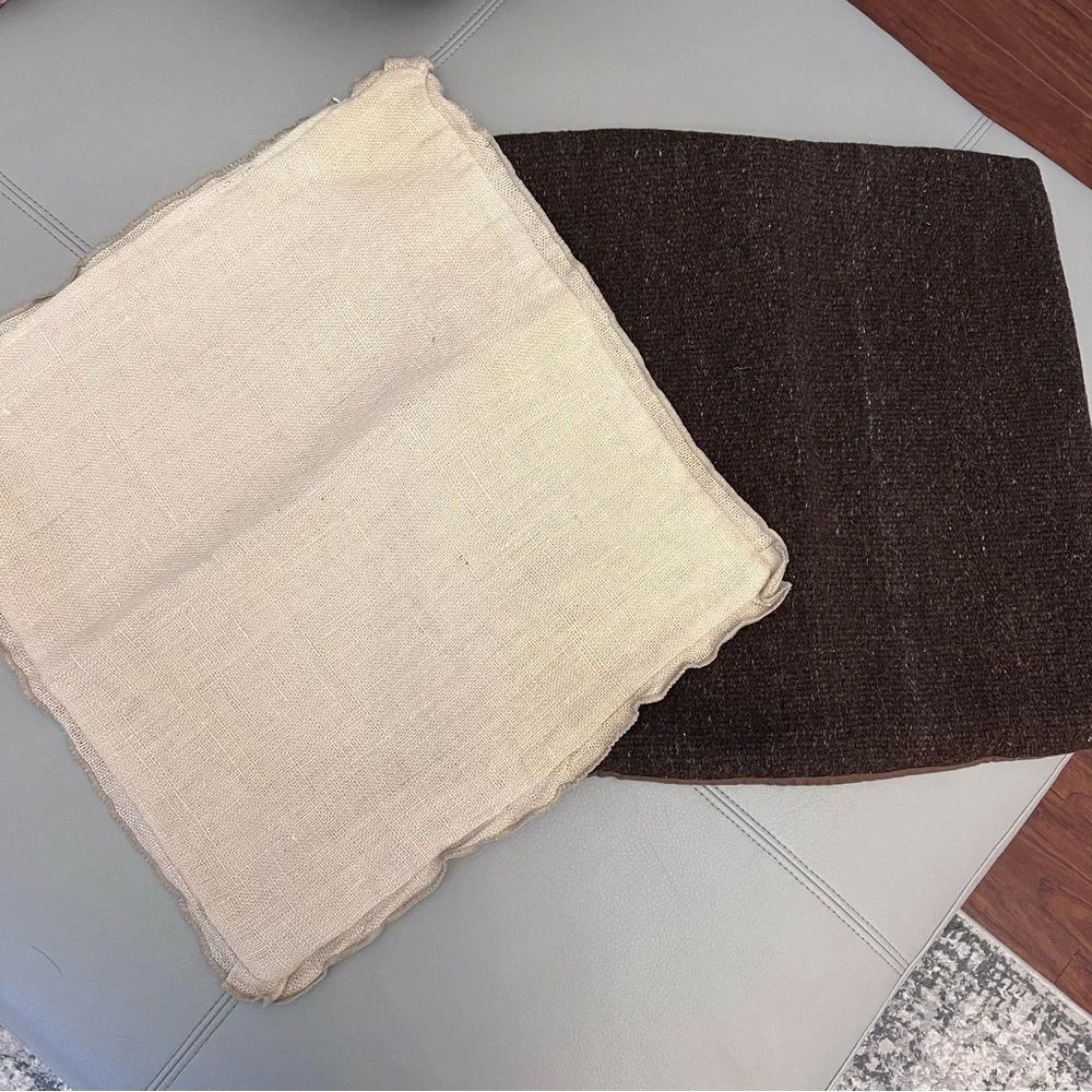 C13‎ Ethan Allen 2 Pillow Wool Covers Cream Brown
